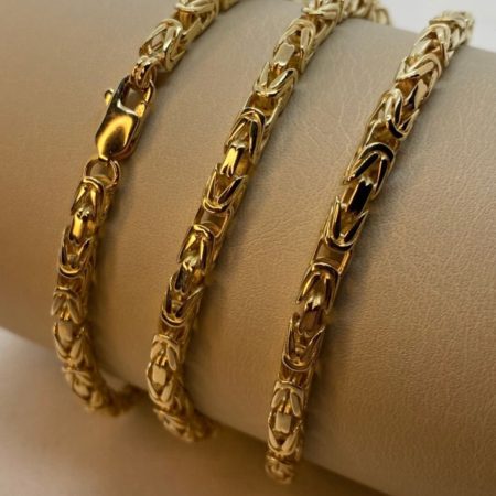 Solid 14K Gold Byzantine Chain Necklace 4mm 20-26.5 inch Length