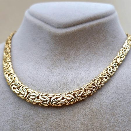 Solid 14K Gold Byzantine Chain Necklace 9mm 16-20 inch Length