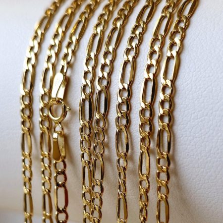Solid 18K Gold Figaro Chain Necklace 3mm 16-20 inch Length