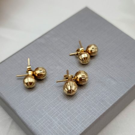 Solid Solid 18K Real Gold Ball Stud Earrings 7mm-8mm