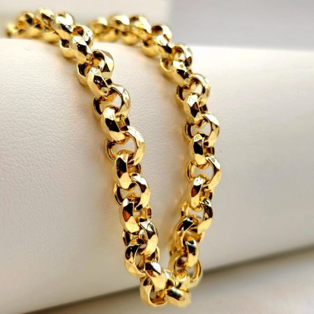 Solid 14K Gold Rolo Chain Bracelet 7mm 6.5-8.5 inch Length