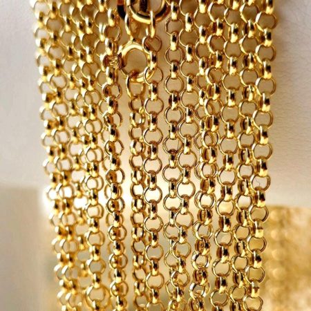 Solid 18K Gold Rolo Link Chain Necklace 2.5mm 16-22 inch Length