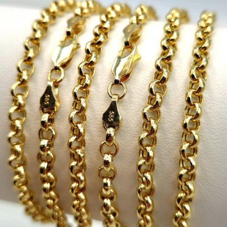 Solid 14K Gold Rolo Chain Necklace 3.5mm-4mm 16-26 inch Length