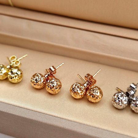 Solid 18K Gold Ball Studs Earrings 5-6-7mm Thickness