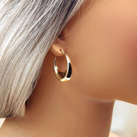 Solid 18K Gold Oval Hoop Earrings with Latch-Back Design 3.60gr