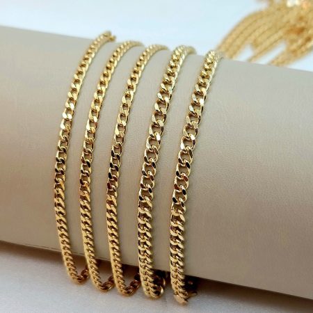Solid 18K Gold Curb Chain Necklace 3mm-4mm 18.5-23.5 inch Length