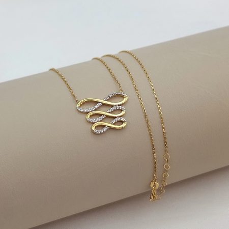 Solid 18K Gold Infinity Pendant Necklace with Cable Chain 17.5 inch Length