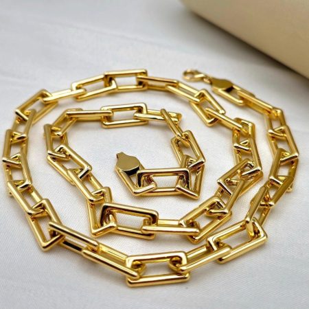 Solid 18K Gold Paperclip Rectangular Link Chain Necklace 7.5mm Thickness