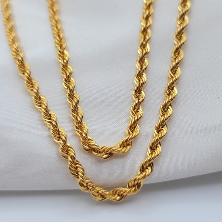 Solid 14K Gold Rope Chain Necklace 5mm 23.5 inch Length