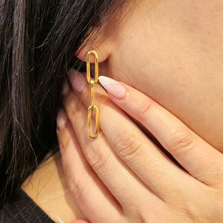 Solid 14K Gold Paperclip Drop Earrings 2.05gr