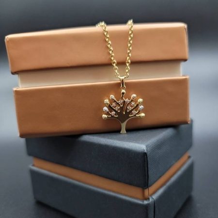 Solid 18K Gold Tree Of Life Necklace with Flat Cable Chain 19.75 inch Length