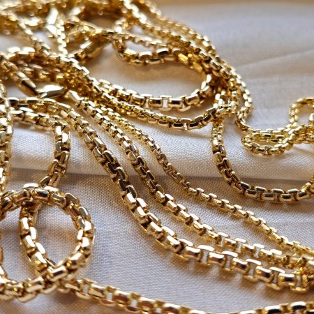 Solid 14K Gold Box Chain Necklace 2mm-3.5mm 16-26 inch Length