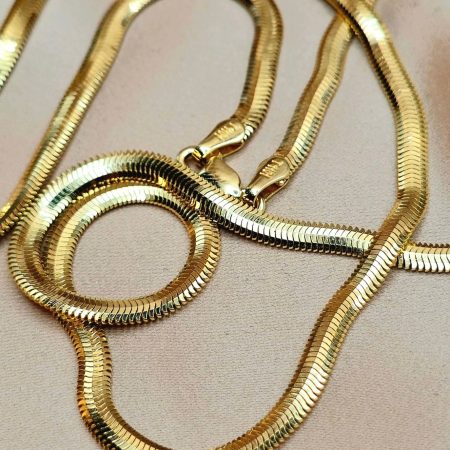 Solid 18K Gold Herringbone Chain Necklace 4.20mm 16-23.75 inch Length