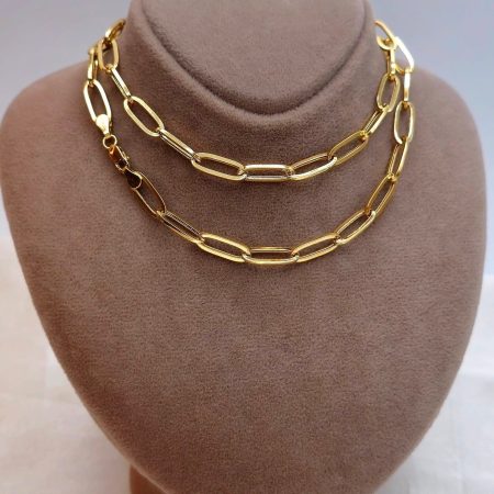 Solid 18K Gold Paperclip Chain Necklace 5.5mm 18.5-19.5 inch Length