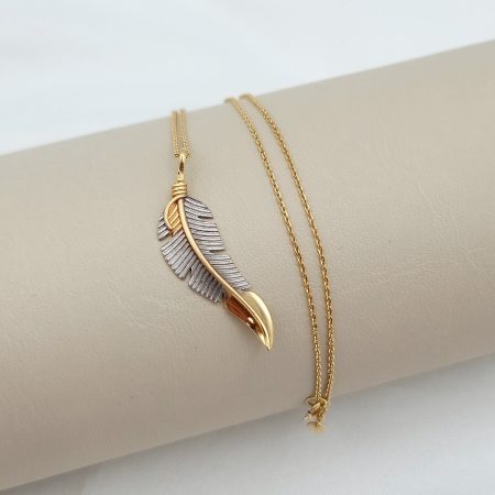 Solid 18K Gold Feather Pendant Necklace with Cable Chain