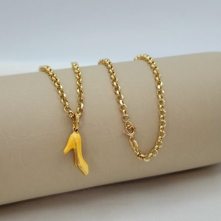Solid 18K Gold High Heel Shoes Necklace with Rolo Chain