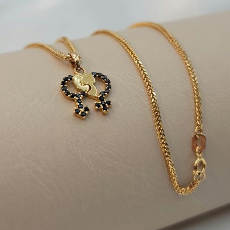 Solid 18K Gold Transgender Symbol Necklac with Franco Chain 19.75 inch Length