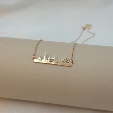 Solid 18K Gold London Pendant Necklace with Cable Chain 19.5 inch Length