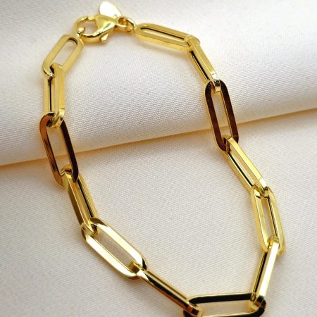 Solid 14K Gold Paperclip Bracelet 5.75mm 7.5 inch Length