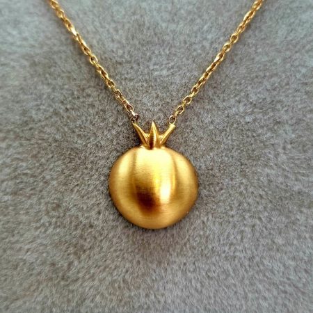 Solid 18K Gold Pomegranate Pendant Necklace with Cable Chain 16.5 inch Length