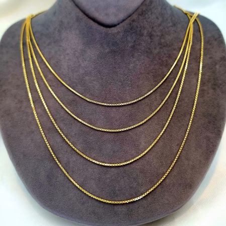 Solid 18K Gold Box Chain Necklace 1.40mm 16-24 inch Length