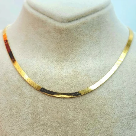 Solid 18K Gold Herringbone Necklace 4mm 16-19.5 inch Length