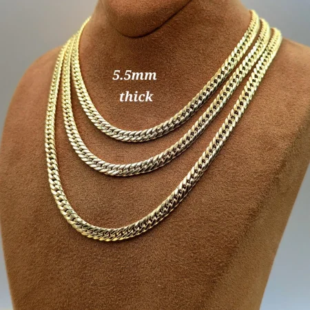 Solid 18K Gold Curb Chain Necklace 5.5mm 16-24 inch Length