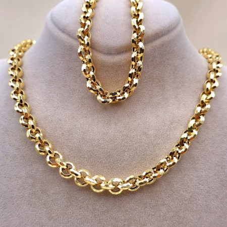 Solid 18K Gold Rolo Chain Necklace or Bracelet 8.65mm Thickness