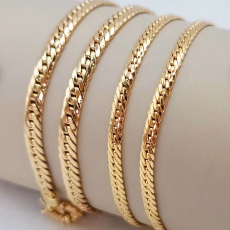 Solid 18K Gold Curb Chain Necklace 16-24 inch 4mm-5.5mm Thickness