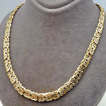 Solid 14K Gold Byzantine Chain Necklace 6mm 16-20 inch Length
