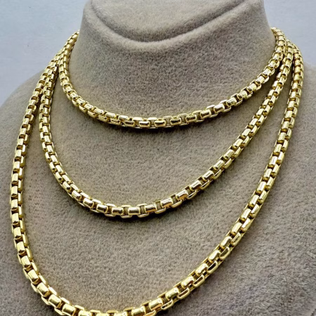 Solid 14K Gold Box Chain Necklace 3.5mm 16-28 inch Length