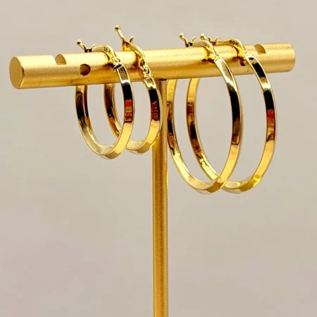 Solid 18k Gold Round Hoop Earrings Latch-Back Style