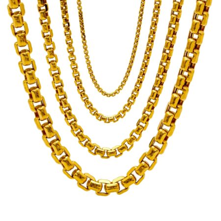 Solid 18K Gold Box Chain Diamond Cut 2-4mm Necklace